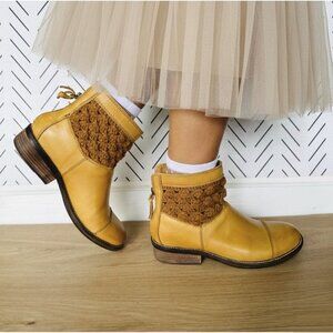 ⭐Latigo Womens Ankle Boots Booties Sz 7.5 Camel Brown Leather Crochet Shoes Boho